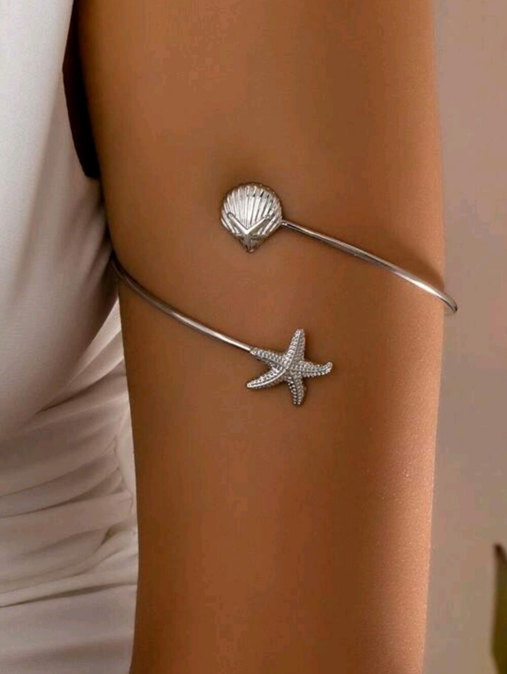 NWT, Silver Starfish And Shell Open Arm Cuff Bracelet